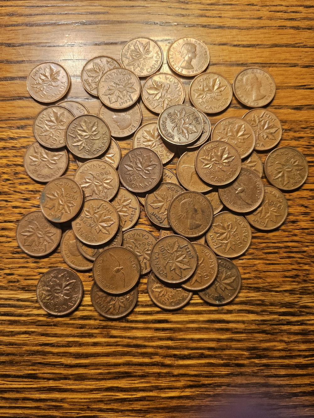 Canadian Penny's 1950- 1960, Roll Of 50 Coins